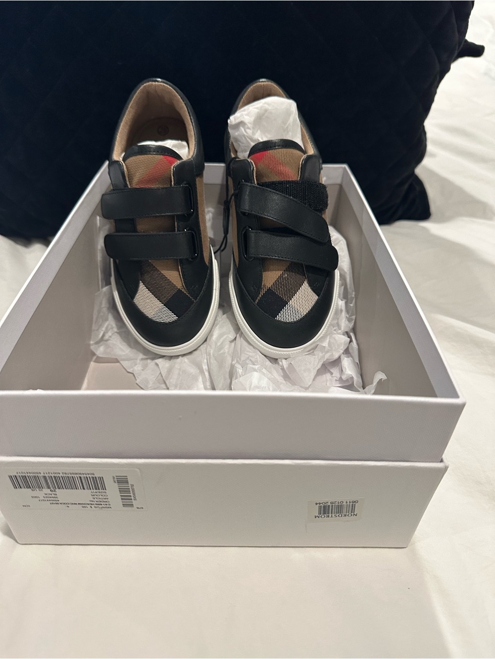 Burberry Black and Brown Plaid Kids Velcro Sneakers